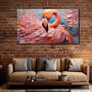 Flamingo Leinwanddruck, rosa Flamingo Wandbild, einzigartiges Geschenk für Vogelliebhaber, Wohndekor, Tiergemälde, Wohnzimmerkunst, Tierwanddekor