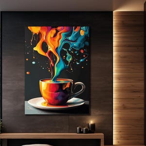 Coffee Shop Wall Art, Coffee Art Print, Colorful Coffee Canvas Art, Graffiti Wall Decor for Restaurants, Abstract Coffee Print, Home Decor