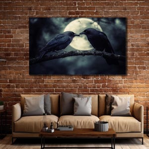Gothic Raven Canvas Print, Crow Wall Decor, Extra Large Wall Art, Farmhouse Large, Forest Bird Canvas, Animal Canvas Print, Trendy Wall Art