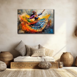 Dancing Indian Woman Canvas Print, Dancer Wall Art, Woman Dancer Wall Decor, Home Gift Canvas, Rajasthan Lady Painting, Ethnic Poster
