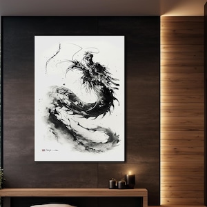 Chinese Dragon Canvas Print, Animal Art Canvas, Home Decoration,Living Room Art, Dragon Wall Decor, Chinese Artwork, Black Dragon Wall Art