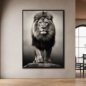 Lion King Wall Art, Lion Framed Canvas Art, Black White  Lion Painting, Lion Print Art, Lion Decor Bedroom Canvas, Lion Poster