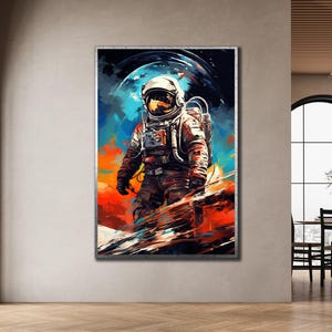 Astronaut Print Wall Art, Colorful Astronaut Framed Canvas, Space Wall Decor, Abstract Galaxy Painting,Modern Space Artwork,Space Home Decor