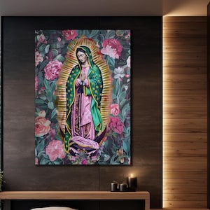 Virgin Mary Canvas Print, Our Lady of Guadalupe Wall Art, Religious Painting Canvas,Over Bed Decor,Catholic Art, Virgin Mary Portrait Poster
