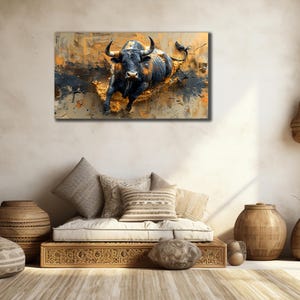 Bull Canvas Art, Animals Wall Decor, Bull Abstract Print Canvas,Farmhouse Wall Art, Wild Nature Poster, Home Decor, Living Room Wall Decor