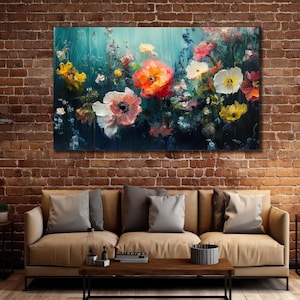 Wildflower Canvas Wall Art, Colourful Flower Canvas Print, Boho Home Wall Decor, Canvas Gift, Ready To Hang,Wildflower Painting Panoramic