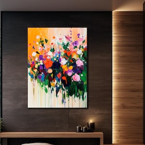 Wildflower Canvas Wall Art, Colourful Flower Canvas Print, Boho Home Wall Decor, Canvas Gift, Ready To Hang,Wildflower Painting Panoramic