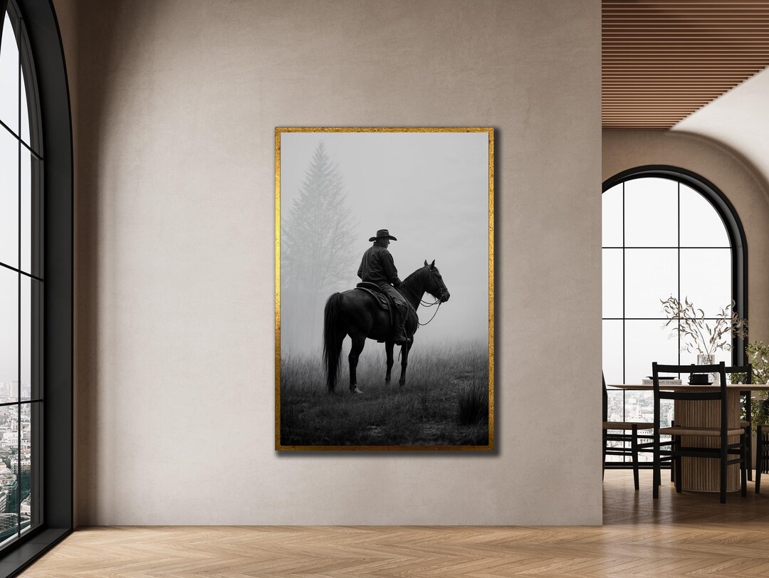 Cowboy Riding Horse Canvas Art: Rustic Western Farmhouse Decor - Etsy