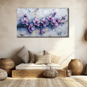 Flower Print Wall Art,Sakura Flower Canvas on Painting, Nature Wall Art, Home Wall Decor, Canvas Gift, Purple Flower Botanical 3D Canvas