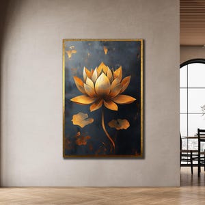 Flower Canvas Wall Art, Gold Lotus Canvas Print, Framed Lotus Wall Decor, Canvas Gift, Ready To Hang, Lotus Painting, Pink Lotus Artwork