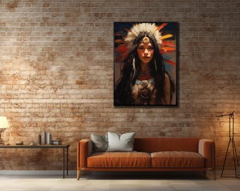 American Indian Woman Canvas Art: Framed Ethnic Wall Decor