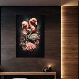 Flamingo Canvas Print, Family Flamingo Wall Art, Unique Gift for Bird Lovers,Home Decor, Animal Painting, Living Room Art, Animal Wall Decor