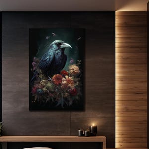 Gothic Raven Canvas Print, Crow Wall Decor, Full Moon Wall Art, Farmhouse Large, Forest Bird Canvas, Animal Canvas Print, Trendy Wall Art