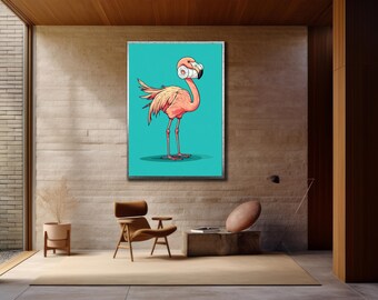 Pink Flamingo Bathroom Poster: Funny Toilet Paper Wall Art