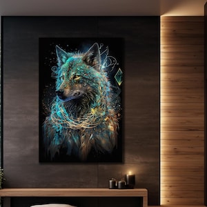 Native Wolf Canvas Print, Wolf Wall Decor, Extra Large Wall Art, Farmhouse Art Print, Forest Wolf canvas,Animal Canvas Print,Over Bed Decor