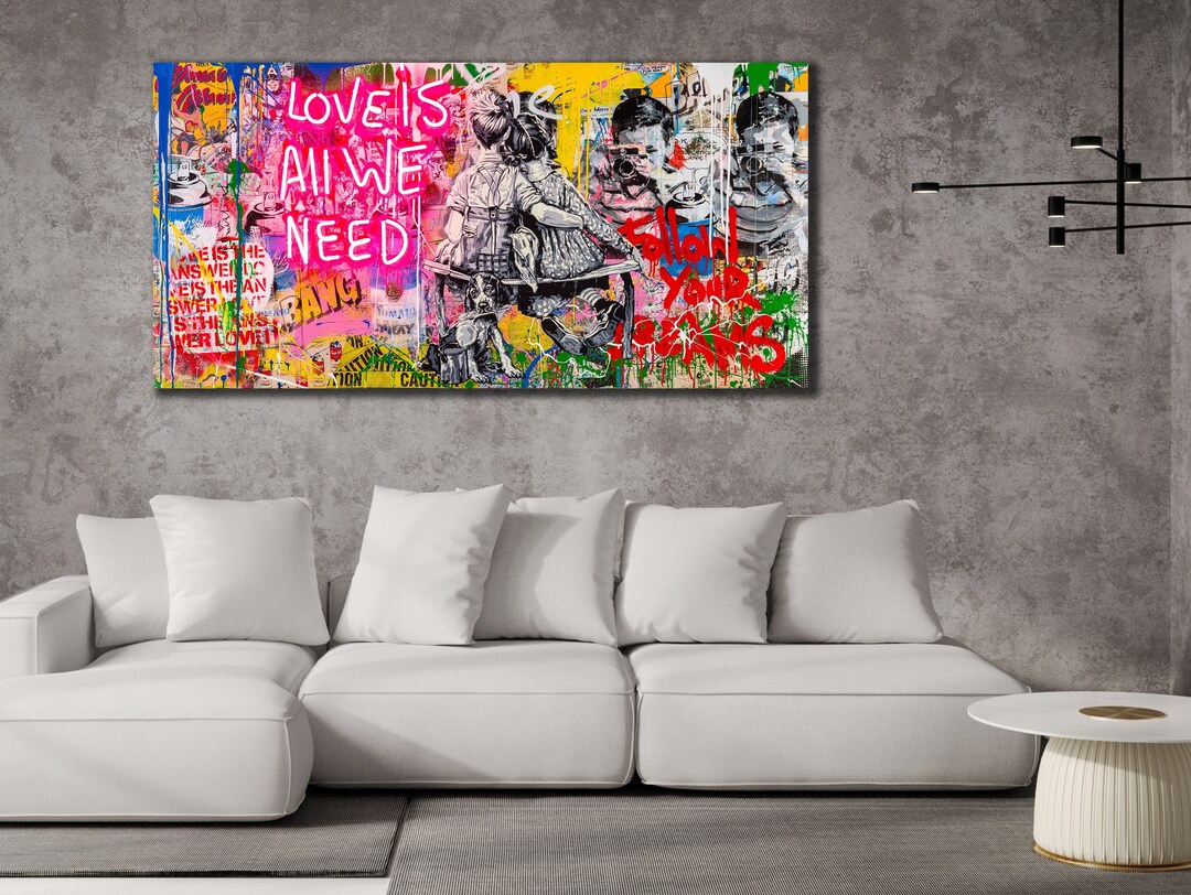 Love is All We Need Wall Art, Banksy Poster Print Art, Modern Wall Decor, Street Graffiti Canvas