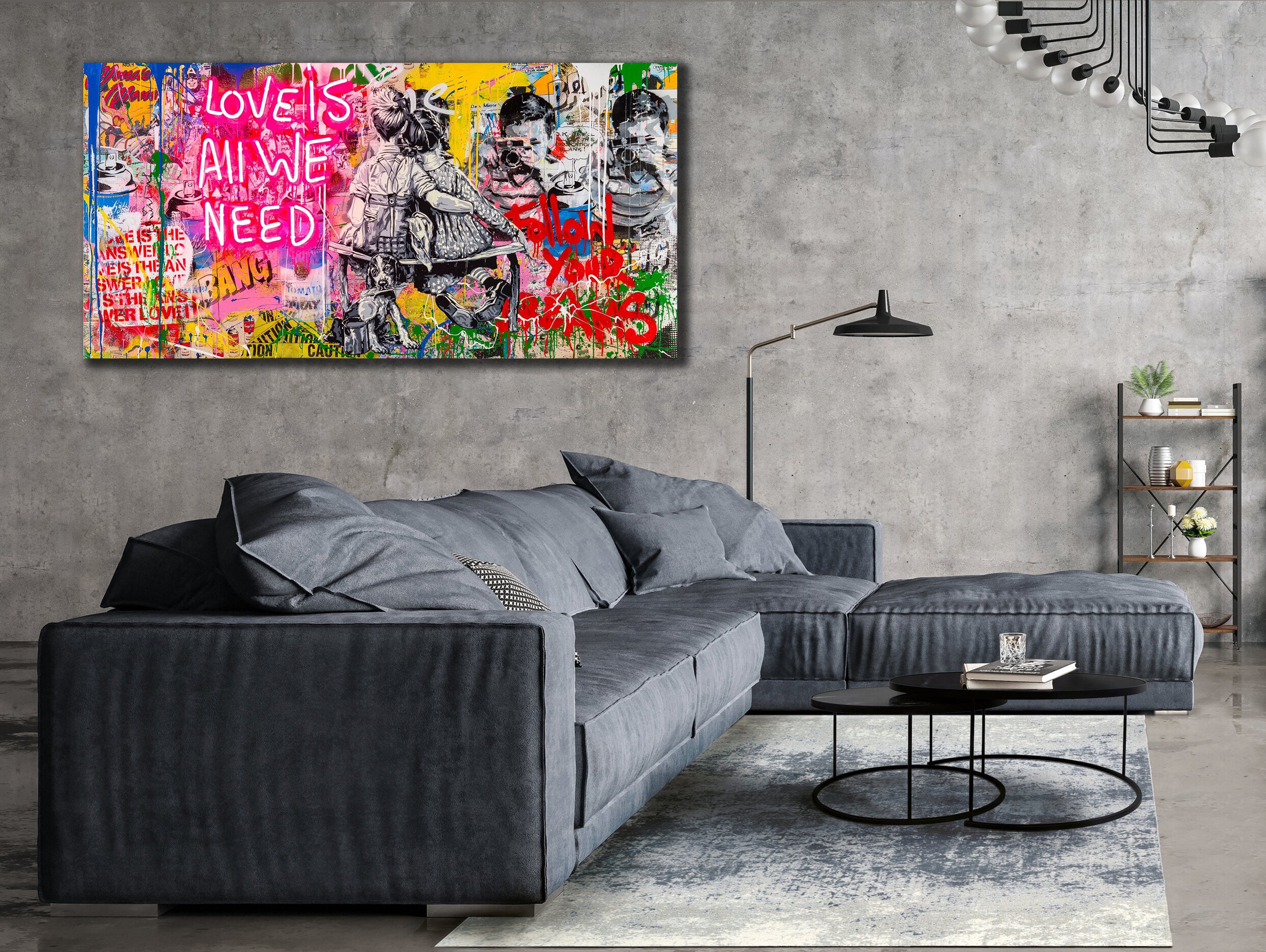 Love is All We Need Wall Art, Banksy Poster Print Art, Modern Wall Decor, Street Graffiti Canvas