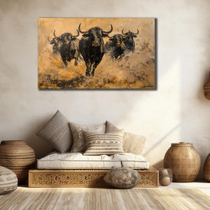 Bull Canvas Art, Animals Wall Decor, Bull Abstract Print Canvas, Ready to Hang, Modern Home Decor, Farmhouse Wall Art, Wild Nature  Poster