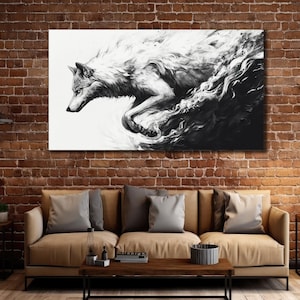 Wolf Canvas Print, Large Wolf Wall Decor, Black&White Wolf Wall Art, Animal Wall Decor, Farm Printed On Canvas, Wild Nature Poster