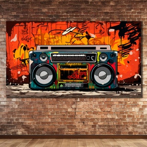 Musik Radio Grafitti Leinwand Kunst, Retro Boombox Leinwand Druck, Kassettenspieler Leinwand Druck, Musik Leinwand auf Malerei, Wohnkultur