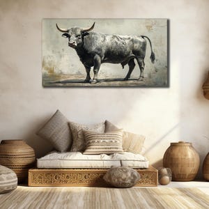 Bull Canvas Art, Animals Wall Decor, Bull Abstract Print Canvas, Ready to Hang, Modern Home Decor, Farmhouse Wall Art, Wild Nature Poster