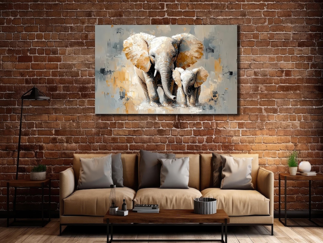 Elephant Family Canvas Art: Modern Animal Wall Decor - Etsy