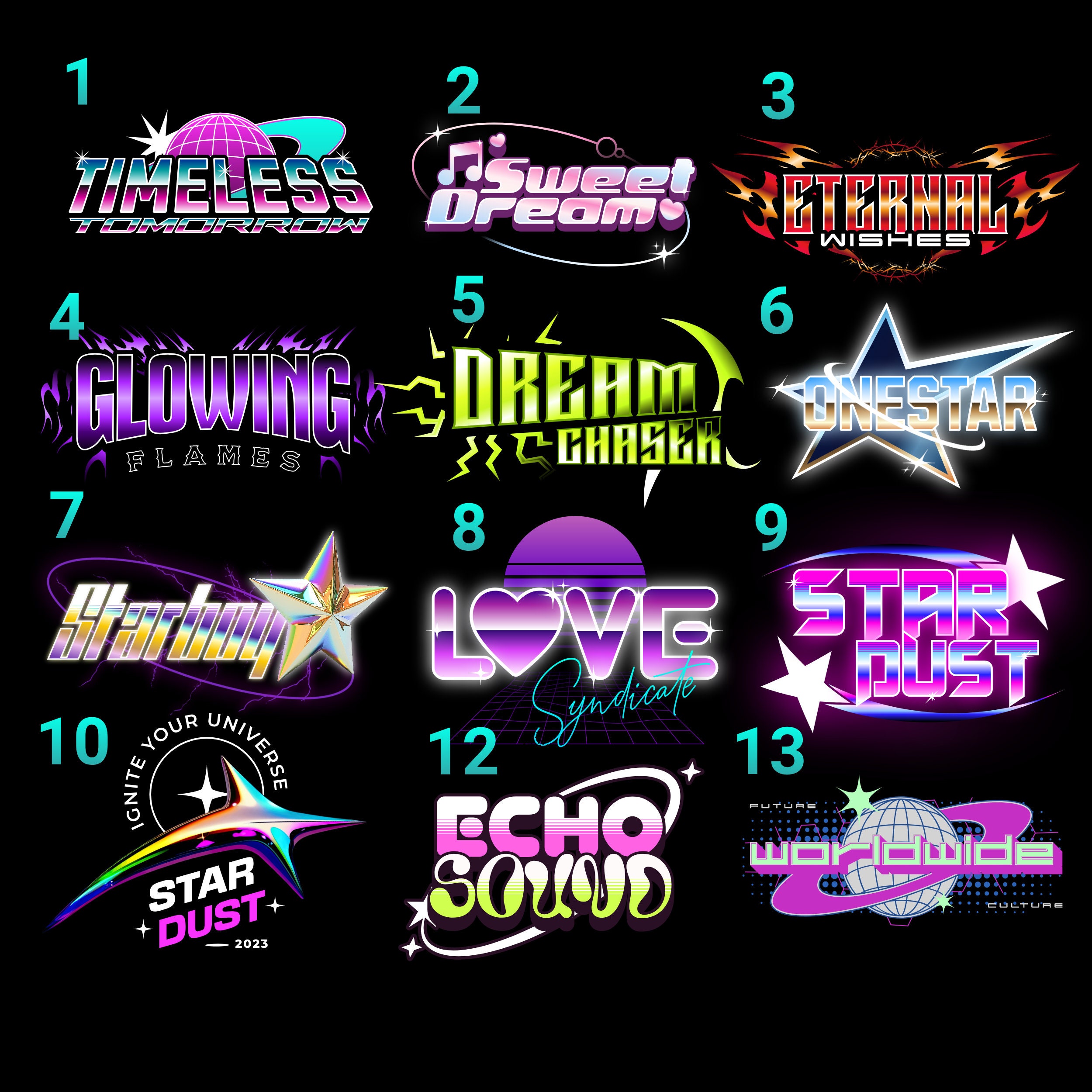 Y2K logo, neon light, 80s retro, Custom Logo designs