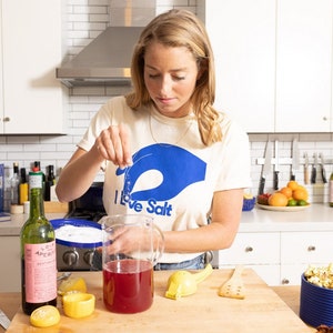 Molly Baz I Love Salt T-Shirt, Natural / Cobalt Blue | Chef Gift | More Is More, Tee, Cook This Book Merch
