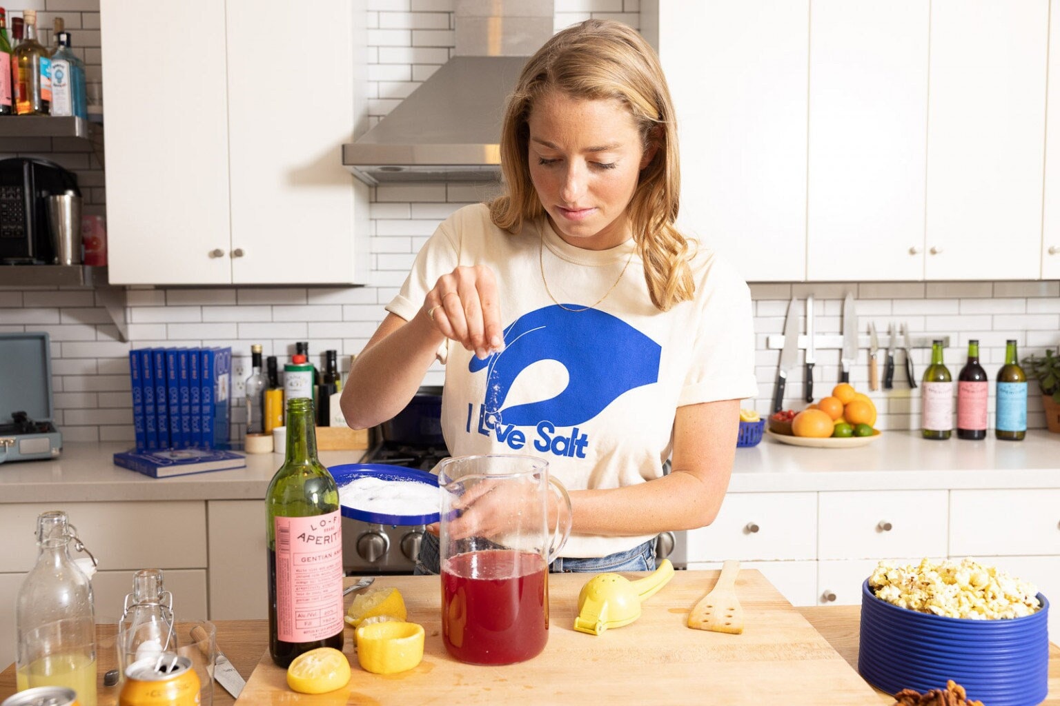 Molly Baz I Love Salt T-shirt, Natural / Cobalt Blue | Chef Molly Baz I Love Salt T-shirt, Natural / Cobalt Blue | Chef