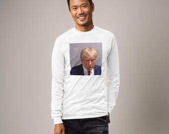 Trump 'NEVER SURRENDER' Mugshot Long Sleeve T-Shirt - Patriotic Apparel