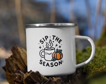 Pumpkin Design Enamel Camper Mug – Sip the Season