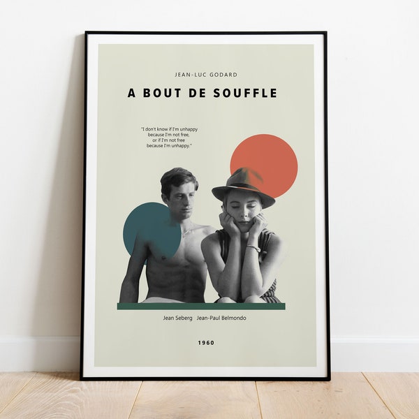 À bout de souffle Poster Movie Poster Minimal Film Poster Collage Jean-Luc Godard Poster