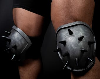 Dungeon Crawler Carl Metal-Dusted Spiked Knee Guards | Post-Apocalyptic Armor Cosplay Props | Convention Safe