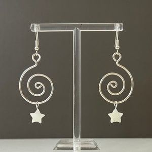 Silver Spiral Star Earrings