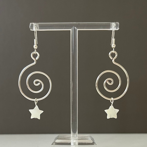 Silver Spiral Star Earrings