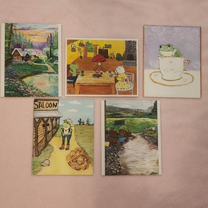 Painting Prints Available: Wild West Cowboy Frog, Teacup Frog, Tea Party, Cottage in Bloom, A Rainy Day