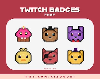 Five Nights at Freddy's Pixel Art - Sub/Bit Badges for Twitch, Discord, Etc. (Cupcake, Freddy, Bonnie, Chica, Foxy & Golden Freddy)