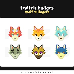 AC:NH Pixel Art Animal Wolf Villagers - Sub/Bit Badges for Twitch, Discord, etc.