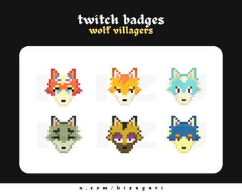 AC:NH Pixel Art Animal Wolf Villagers - Sub/Bit Badges for Twitch, Discord, etc.
