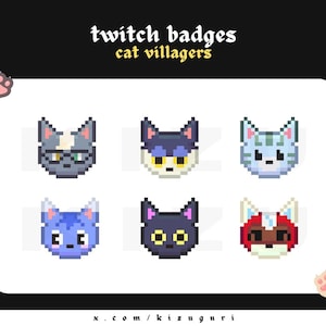 AC:NH Pixel Art Animal Cat Villagers - Sub/Bit Badges for Twitch, Discord, etc.