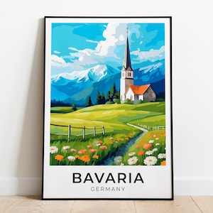 Bavaria Germany, Bavarian Landscape, Bavarian Alps, Bavaria decor, Germany Illustration, Germany print, Bavarian gift, Germany travel print