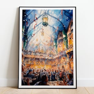 Plakat Oktoberfest, wydruk pocztówki Octoberfest, plakat Monachium, sztuka Monachium, dekoracja Octoberfest, niemiecki Beerfest, impreza Folk Festival