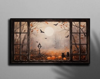 Halloween Frame TV Art, Spooky Halloween Watercolor Art Print, Halloween Decor, Horror Halloween, Gothic Art, Halloween Art for the TV