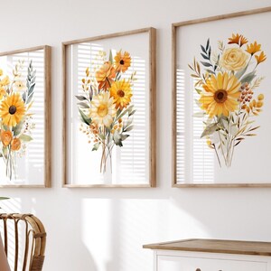 Watercolor Wildflower 3 Set Prints, Flower Bouquet, Minimalist Boho Wall Decor, Botanical Wall Art, Digital Printable Download, Floral Print
