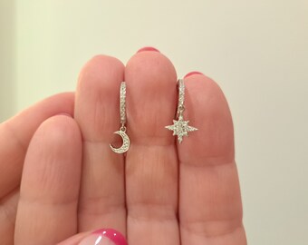 Starry Nights: Silver Moon and Star Earrings