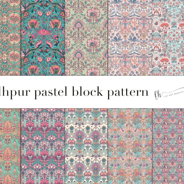 Jodhpur pastel inspired block print seamless patterns, Indian arts crafts, Printable design, Rajasthan geometrical decoration motifs