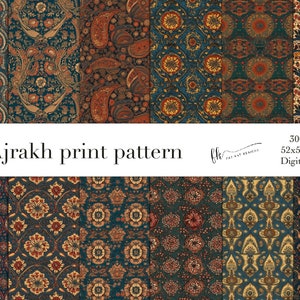 Ajrakh print seamless patterns, Indian culture inspired printable designs, arts crafts DIY projects, Gujarati Rajasthani Sindh embroidery