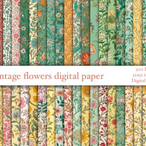 90 Vintage Flower Digital Papel, Boho chic Seamless Pattern, Diseños de papel tapiz