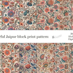 Motivi senza cuciture con stampa a blocchi colorati Jaipur, artigianato artistico indiano, disegni stampabili, decorazioni Rajasthan, motivi floreali