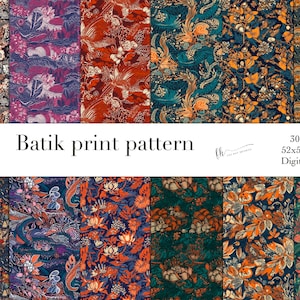 Bali Batik inspired Seamless Digital Patterns, Asian Bohemian Printable art designs, Bali, colourful wallpaper decoration, scrapbook